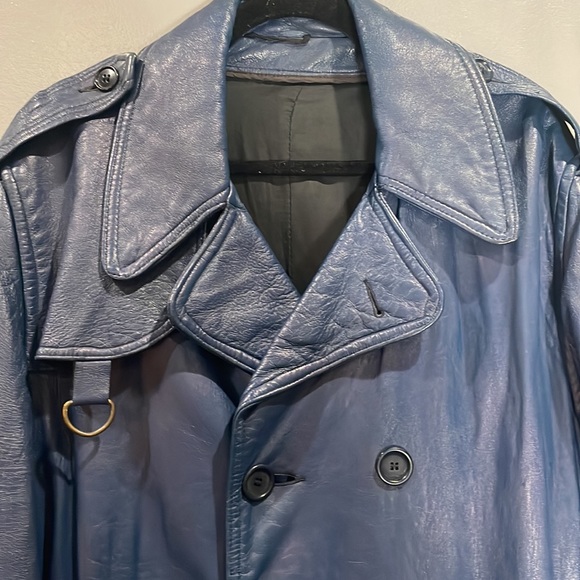 VINTAGE BLUE LEATHER TRENCH - Picture 5 of 7